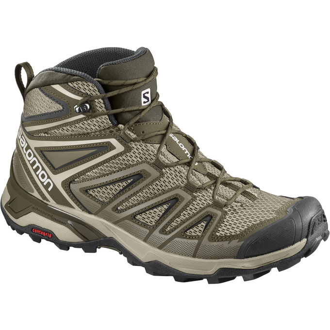 Zapatillas Trekking Salomon Hombre Verde Oliva / Negras - Salomon Argentina X ULTRA MID 3 AERO ,1265